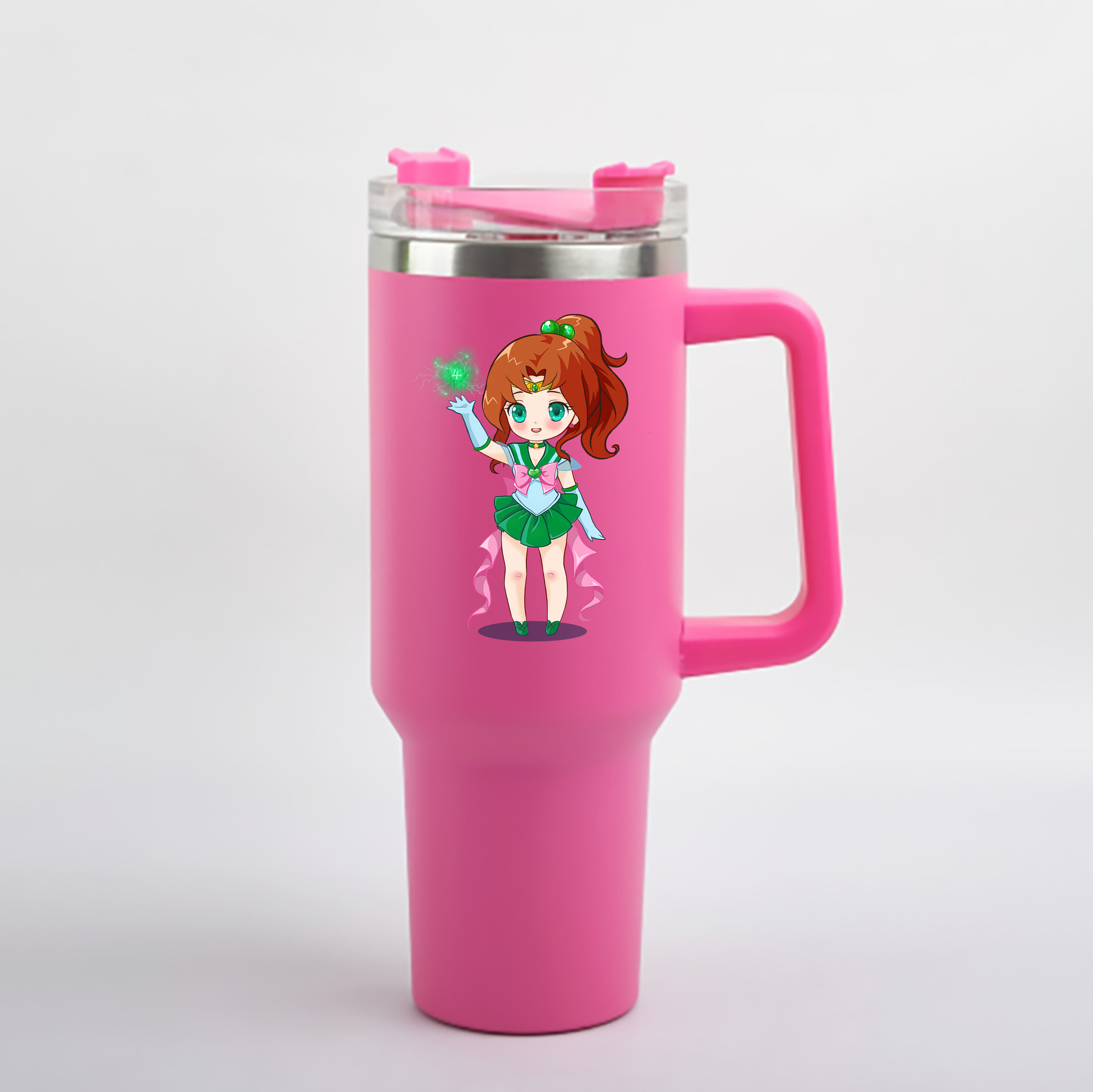 （画像用） 美少女戦士セーラームーン 木野 まこと きの まこと Sailor Moon Kino Makoto （セーラージュピター；Sailor Jupiter） 1200mL車用タンブラー - クリスタルステッカー（プラスチックストロー付き）